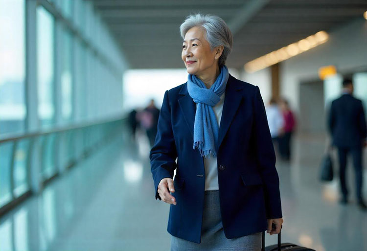 Woman walking through airport