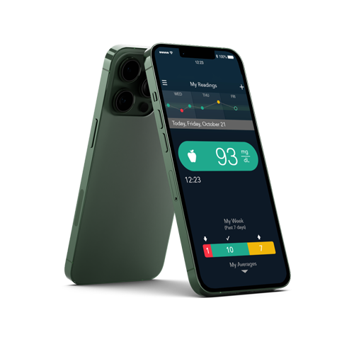Phone with Contour Diabetes app on screen